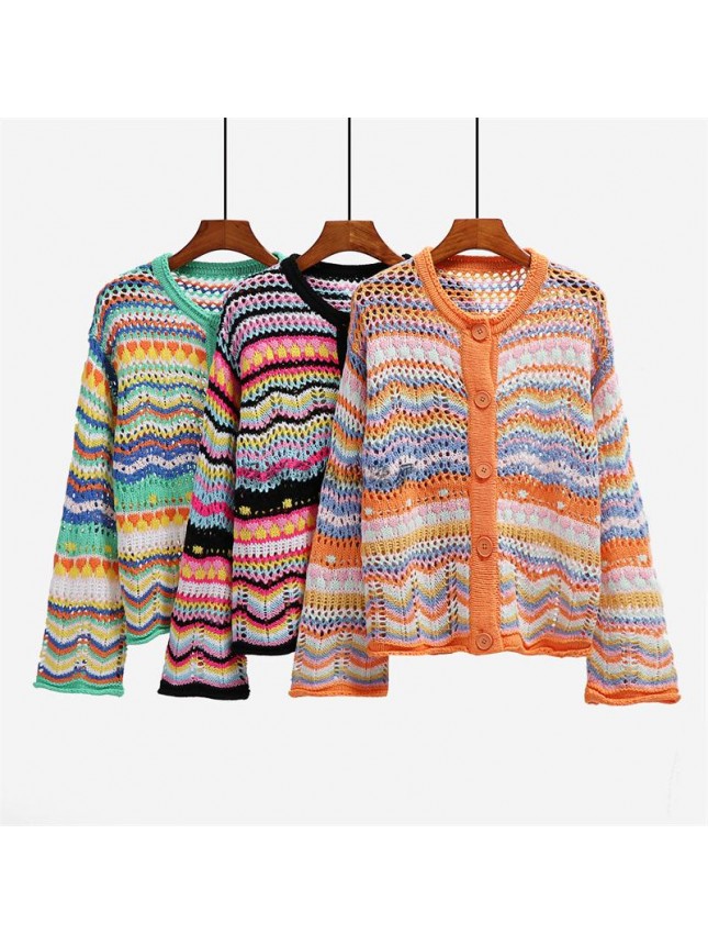 Striped sweater loose rainbow sweater cardigan fashion outfits