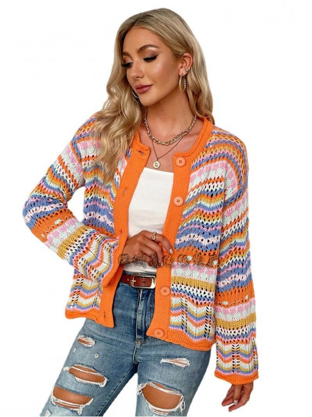 Striped sweater loose rainbow sweater cardigan fashion outfits