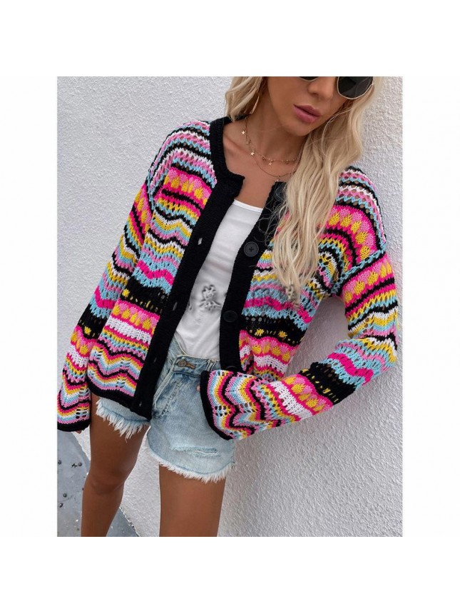Striped sweater loose rainbow sweater cardigan fashion outfits