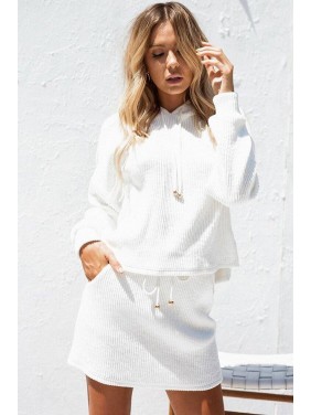 Long Sleeve High Waist Mini Hoodie Two Piece Dress – White