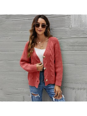 Sweater Button Brackets Decorative large size knit V collar fashion outfits