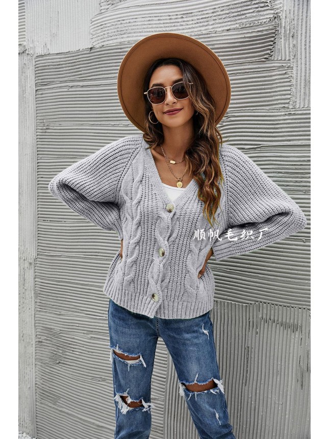 Sweater Button Brackets Decorative large size knit V collar fashion outfits
