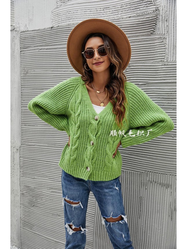 Sweater Button Brackets Decorative large size knit V collar fashion outfits