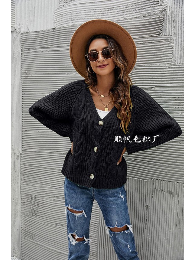 Sweater Button Brackets Decorative large size knit V collar fashion outfits
