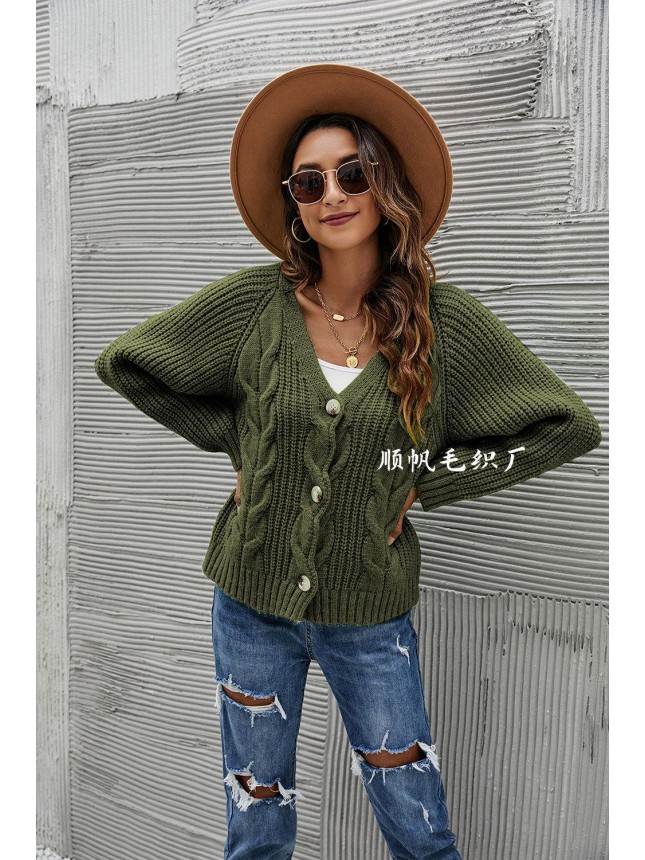 Sweater Button Brackets Decorative large size knit V collar fashion outfits
