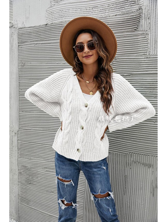 Sweater Button Brackets Decorative large size knit V collar fashion outfits