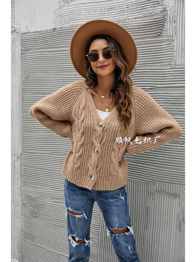 Sweater Button Brackets Decorative large size knit V collar fashion outfits