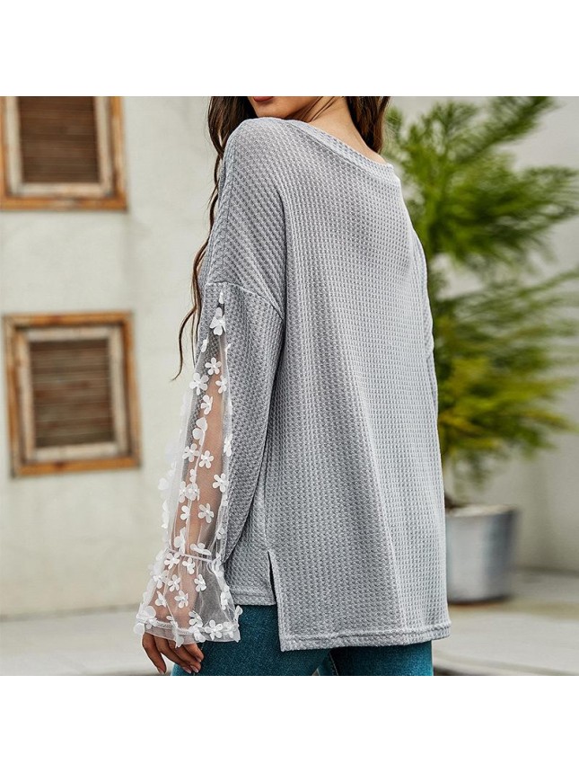 Loose long sleeve T shirt lace top