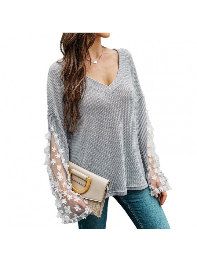 Loose long sleeve T shirt lace top