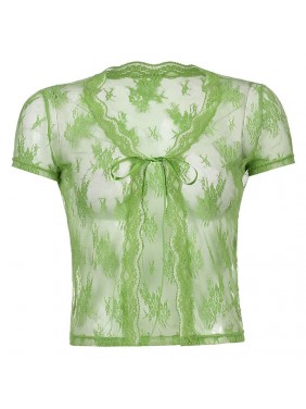 Lace perspective cardigan embankment T shirt