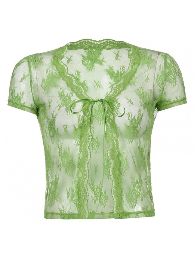 Lace perspective cardigan embankment T shirt