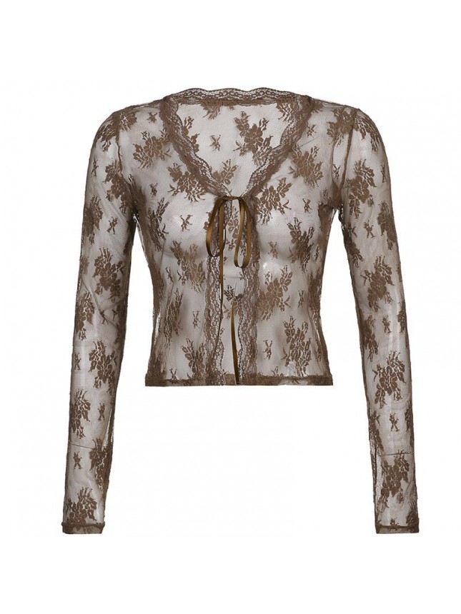 Lace perspective cardigan embankment T shirt