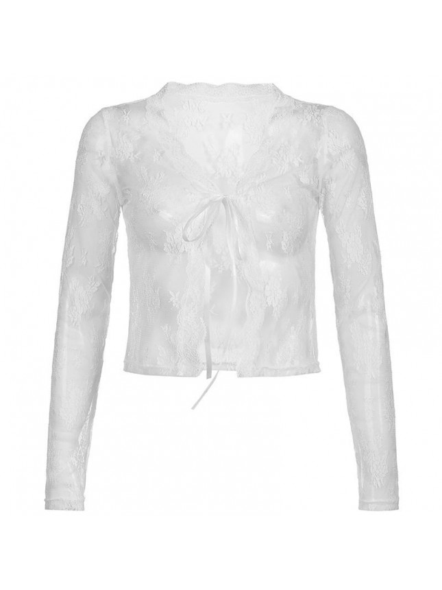 Lace perspective cardigan embankment T shirt