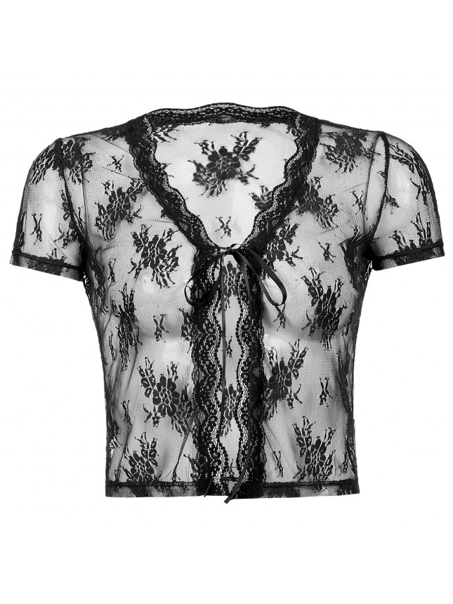Lace perspective cardigan embankment T shirt