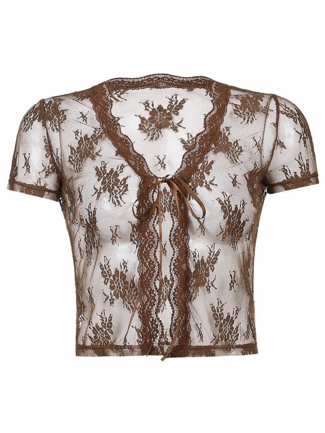 Lace perspective cardigan embankment T shirt