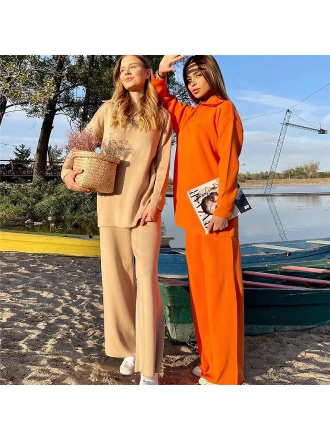 Solid color knit set POLO tower two piece set fashion outfits
