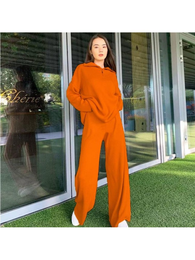 Solid color knit set POLO tower two piece set fashion outfits