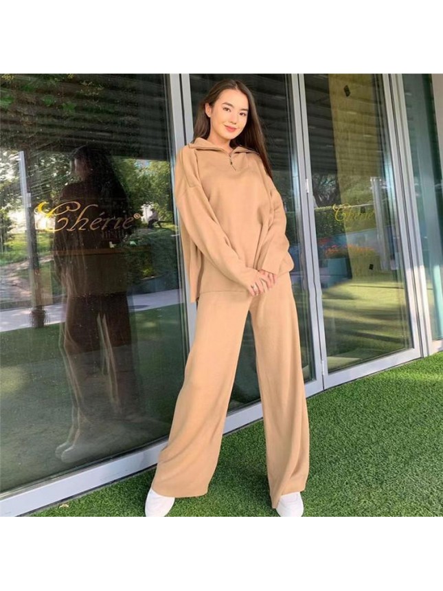 Solid color knit set POLO tower two piece set fashion outfits