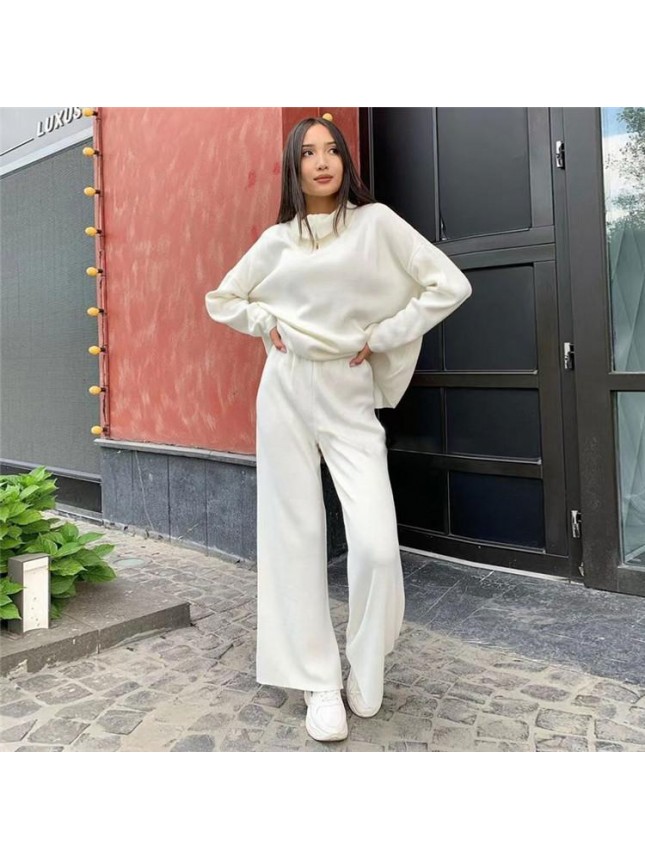 Solid color knit set POLO tower two piece set fashion outfits