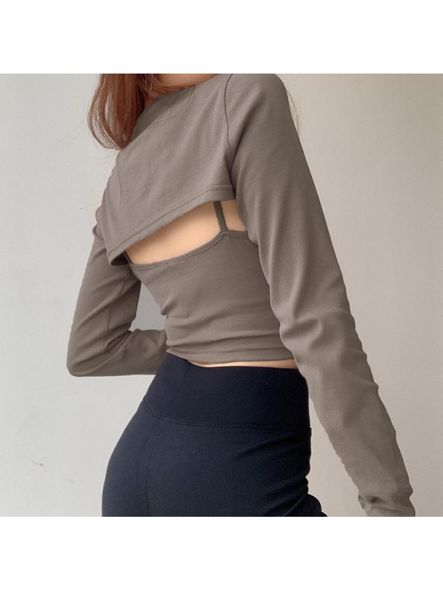 Navel sling blouse bottoming shirt two piece top