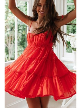 Flattering Tiered Empire Waist Mini Summer Sundress – Red