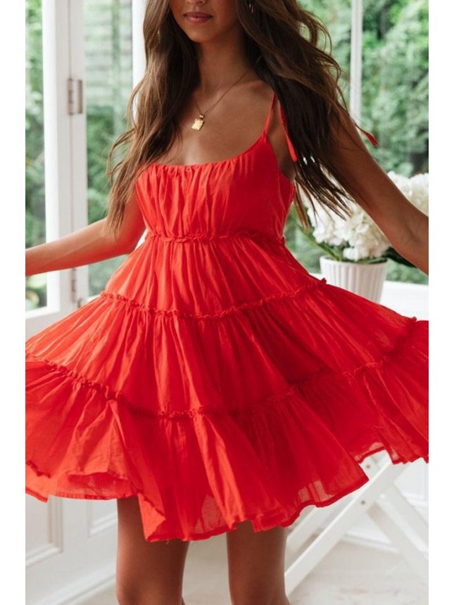 Flattering Tiered Empire Waist Mini Summer Sundress – Red