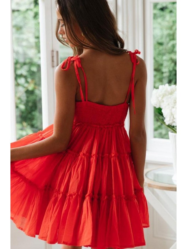 Flattering Tiered Empire Waist Mini Summer Sundress – Red