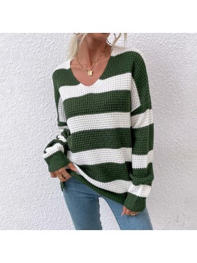 Striped splicing Huaf sweater fashion outfits