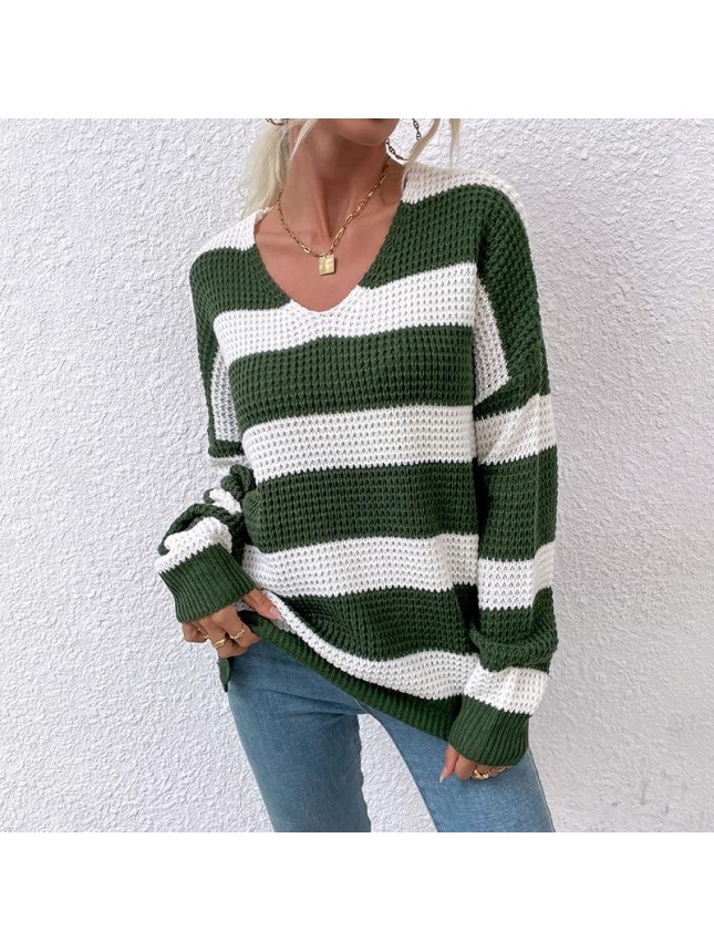 Striped splicing Huaf sweater fashion outfits