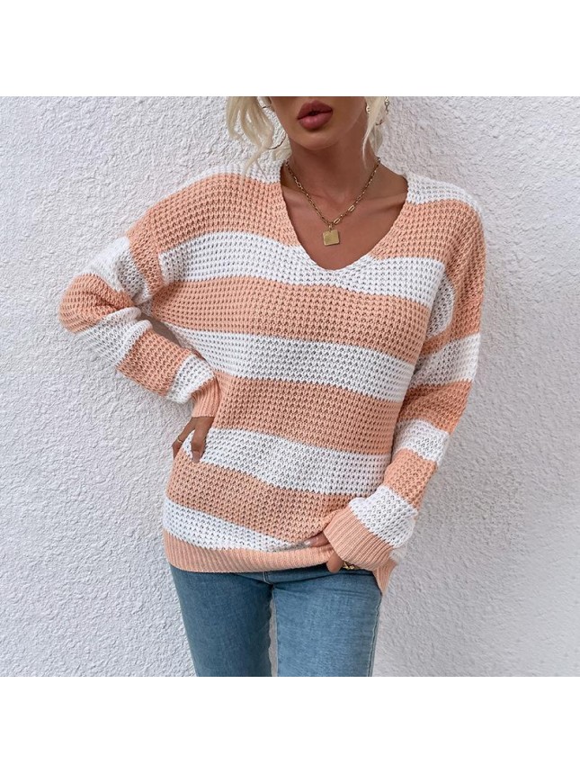 Striped splicing Huaf sweater fashion outfits