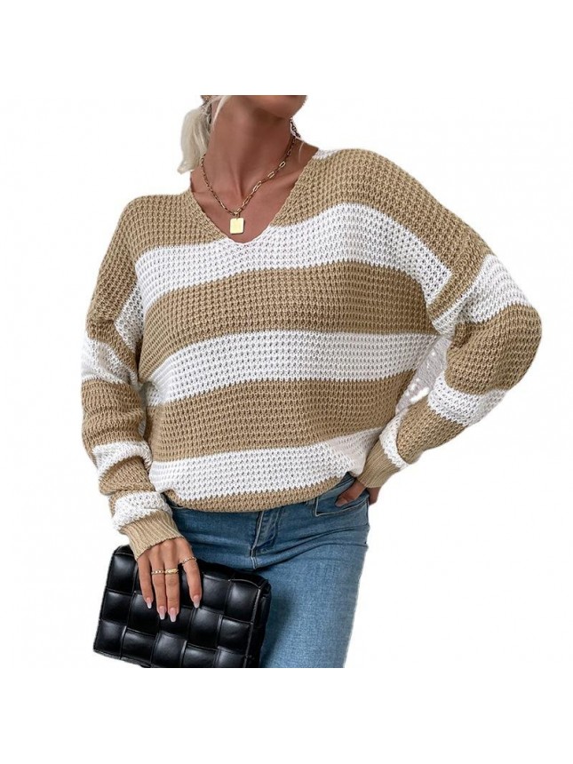 Striped splicing Huaf sweater fashion outfits