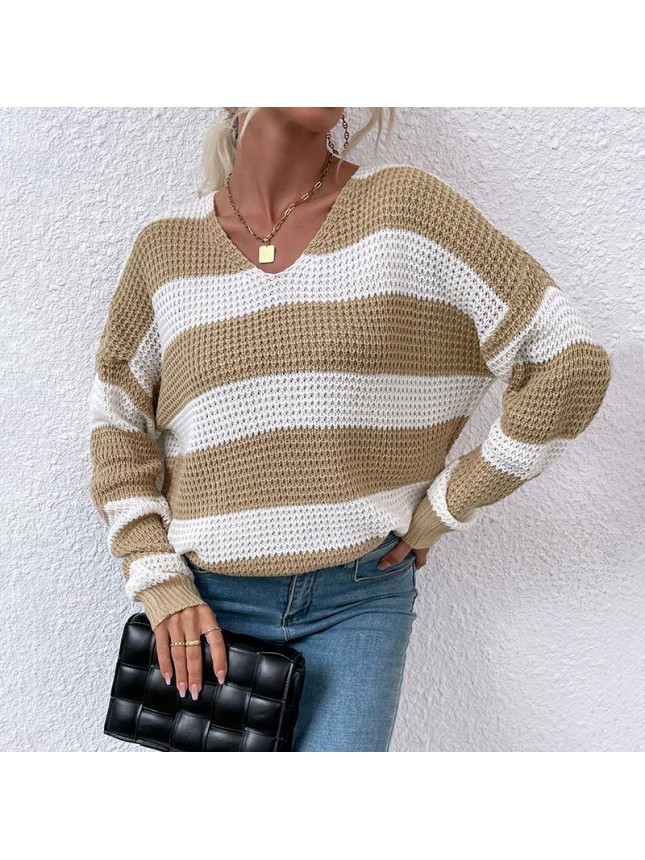 Striped splicing Huaf sweater fashion outfits