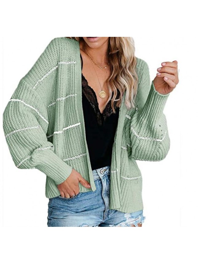 Striped knit jacket commuter OL large size intermediate color sweater cardigan fashion outfits