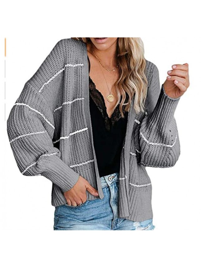 Striped knit jacket commuter OL large size intermediate color sweater cardigan fashion outfits