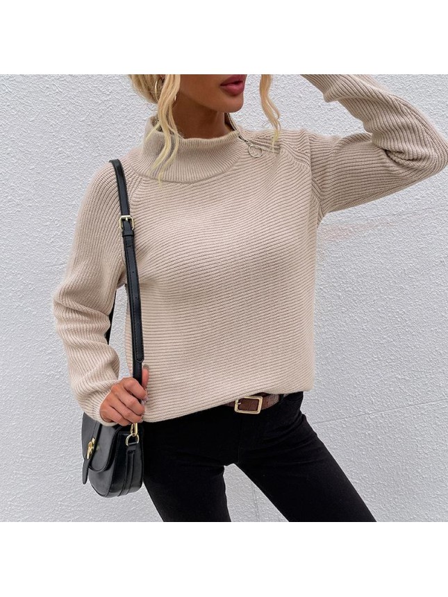 Solid color high collar zip sweater top fashion outfits