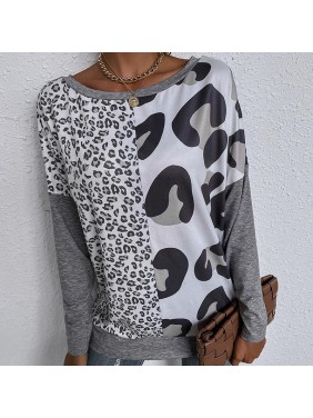 Leopard printing shirt long sleeved T shirt