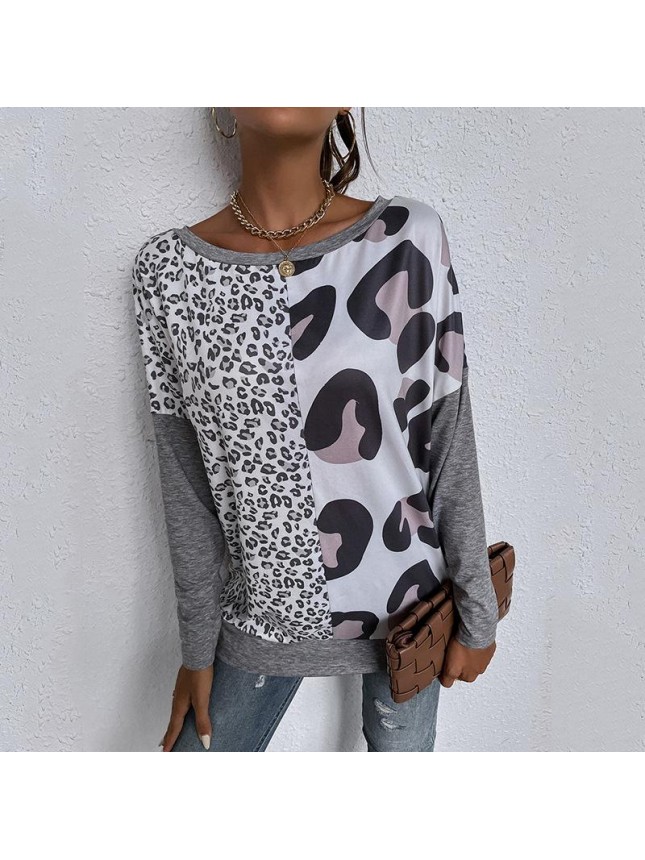 Leopard printing shirt long sleeved T shirt