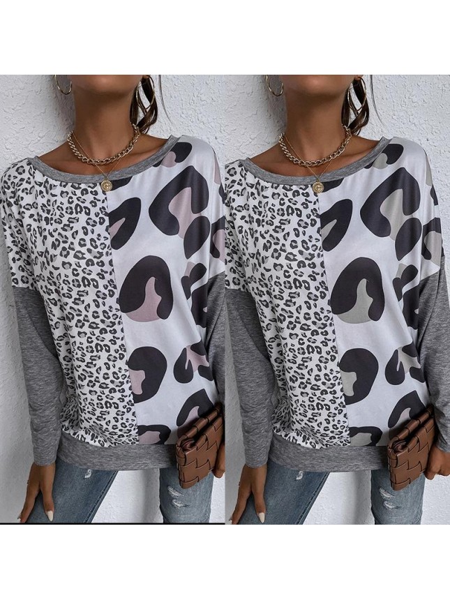 Leopard printing shirt long sleeved T shirt