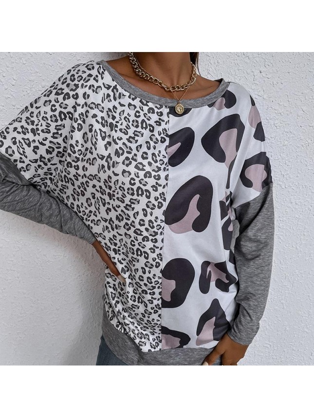 Leopard printing shirt long sleeved T shirt