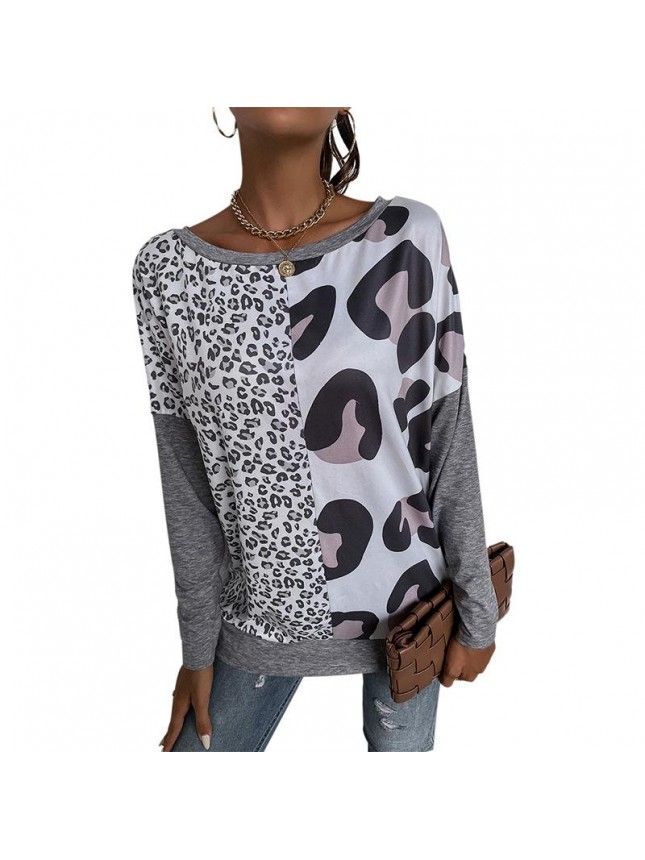 Leopard printing shirt long sleeved T shirt