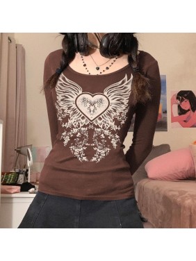 Wings printed long sleeved T shirt thin section bottoming sweater