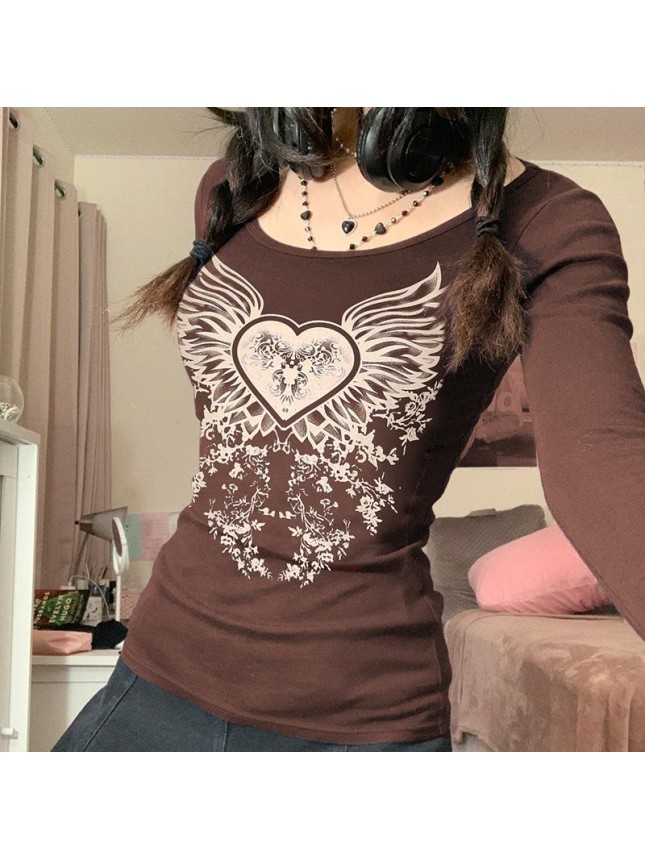 Wings printed long sleeved T shirt thin section bottoming sweater