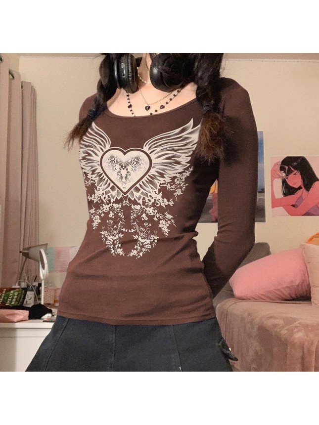 Wings printed long sleeved T shirt thin section bottoming sweater