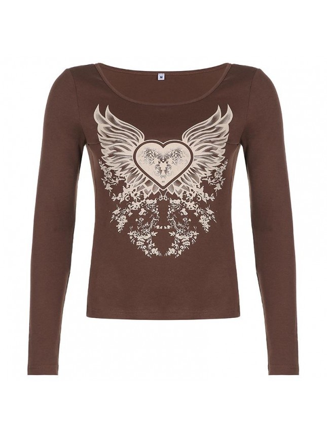 Wings printed long sleeved T shirt thin section bottoming sweater