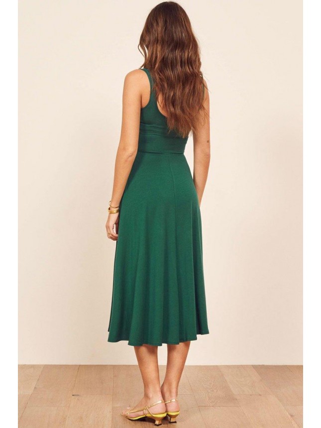 Pocketed A-Line Summer Midi Sundress – Emerald Green