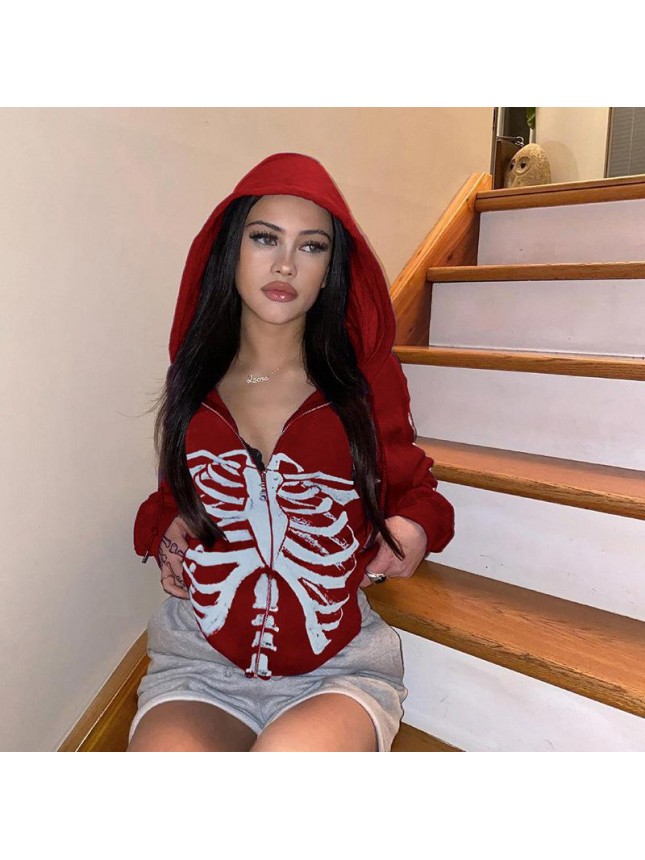 Broken chalet pattern long sleeve shirt loose wear hat zipper sweater jacket