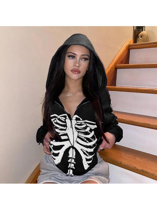 Broken chalet pattern long sleeve shirt loose wear hat zipper sweater jacket