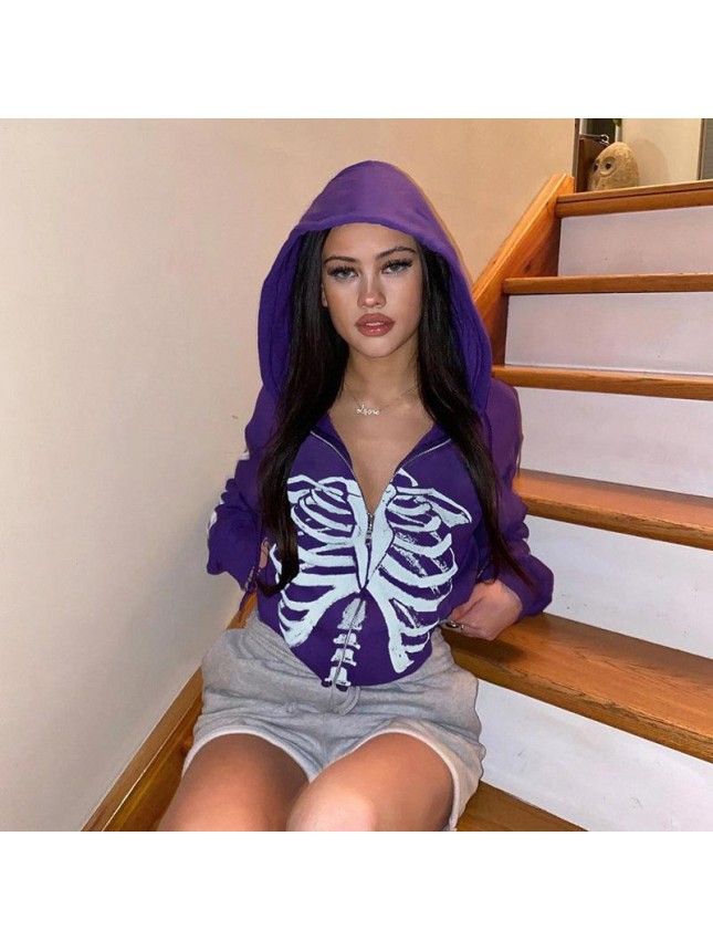 Broken chalet pattern long sleeve shirt loose wear hat zipper sweater jacket