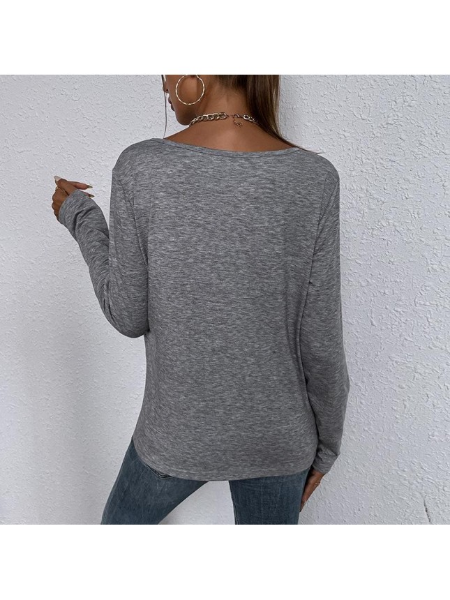 Solid lace pocket irregular kit loose long sleeve T shirt