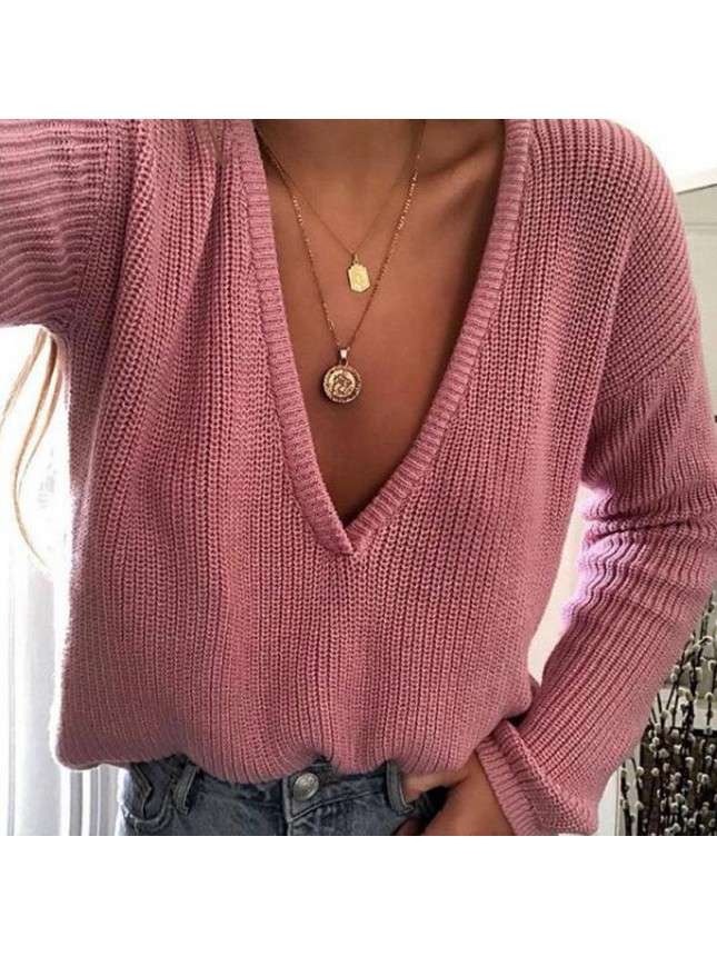 Solid color long sleeved knit sweater fashion outfits